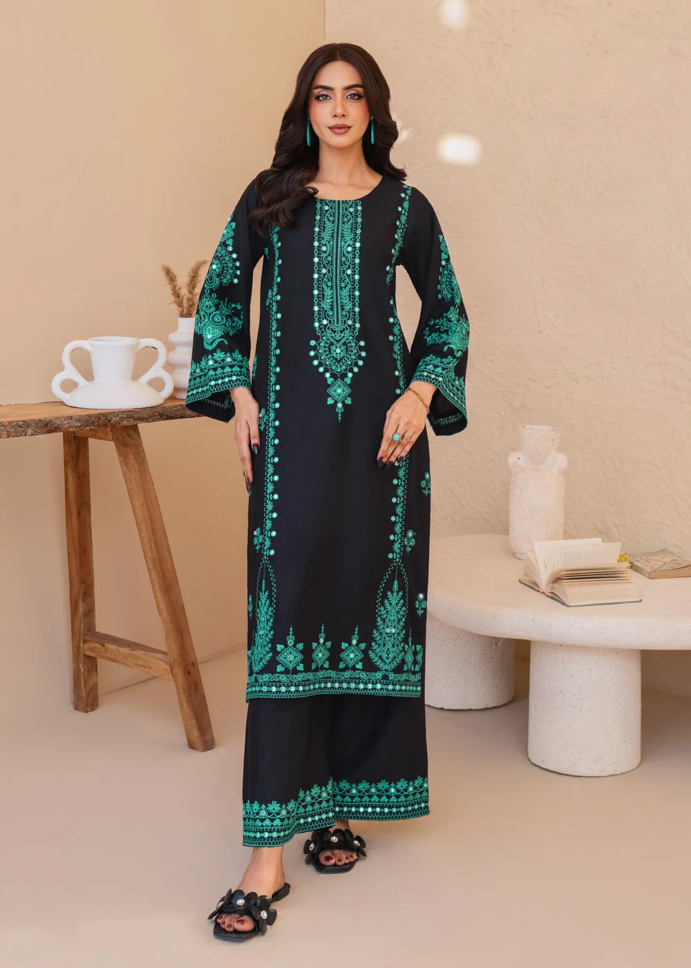 Black Serene Embroidered 2PCS