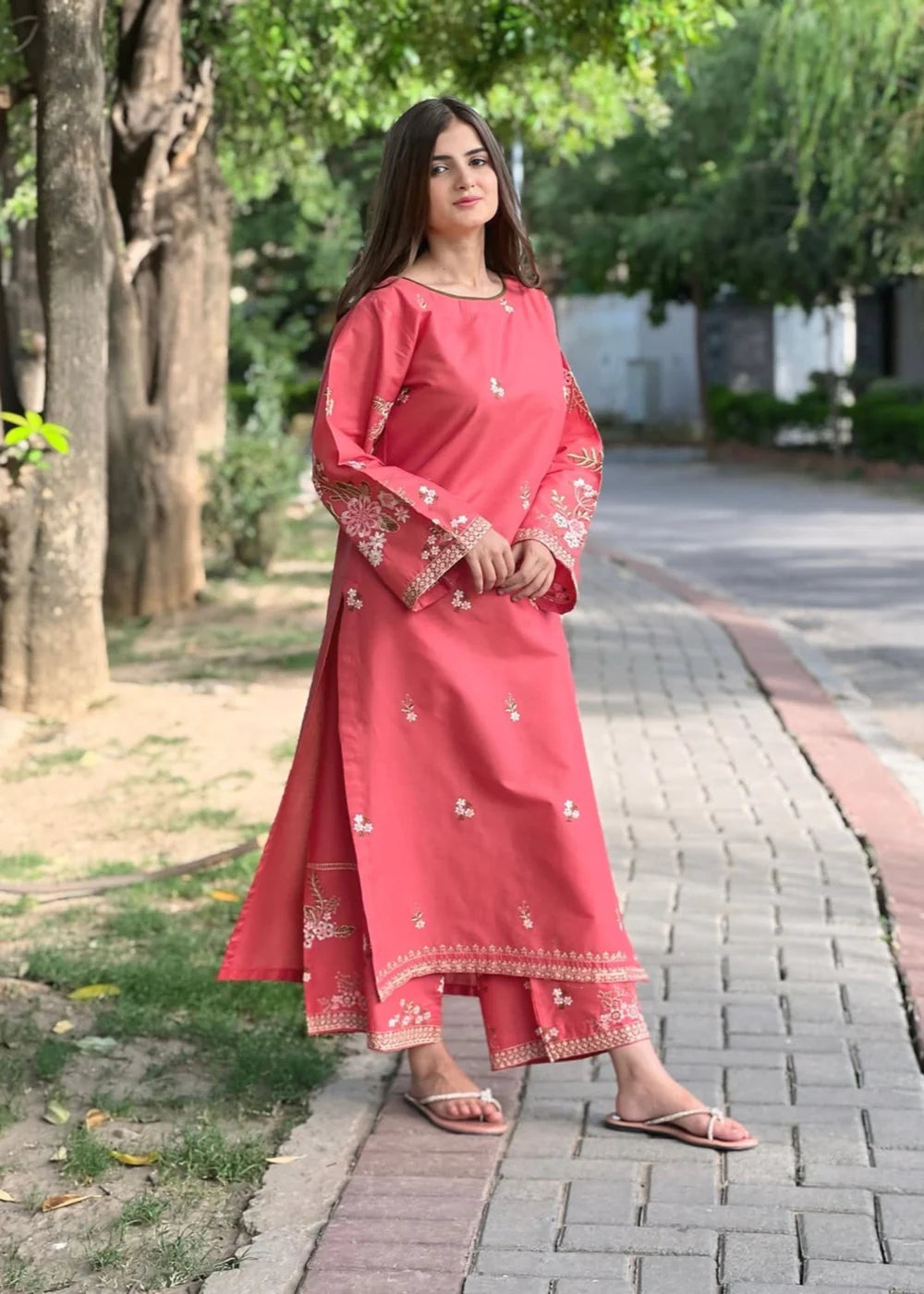 Tea Pink Embroidered 2PCS