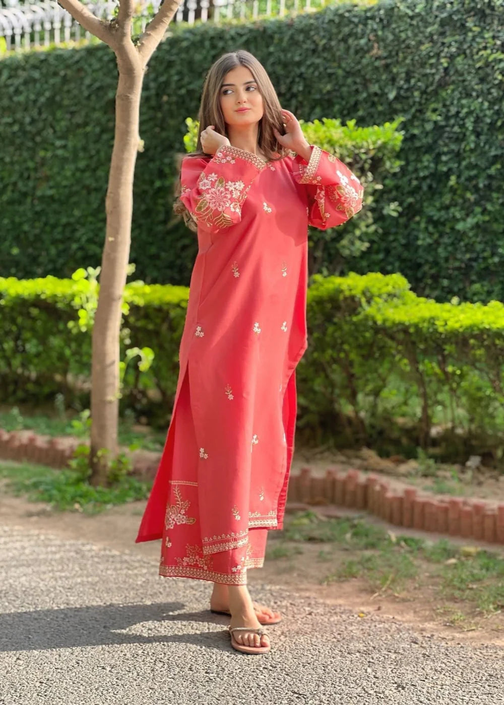 Tea Pink Embroidered 2PCS