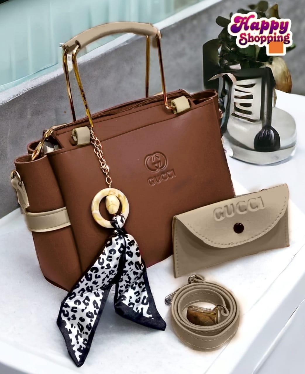 Stylish Women's Hand Bag Set –  2 Pcs Rexine with Plain Pattern