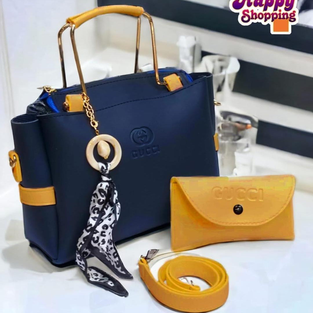 Stylish Women's Hand Bag Set –  2 Pcs Rexine with Plain Pattern